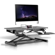 Jovial Pyle Ergonomic Standing Desk & PC Monitor Riser - Height Adjustable Laptop & Computer Table w Wide Keyboard Tray - Black Sit & Stand Desktop Workstation Converter for Office or Ga