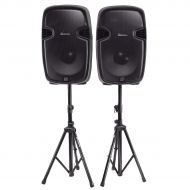 Pyle Costway Dual 12 Inch 2-way 2000Watts Powered Speakers with Bluetooth, Mic, Speaker Stands, Control & Cables