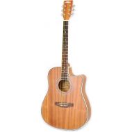 Pyle Dreadnought Acoustic-Electric Cutaway Guitar - 41” 6 String Mahogany Wood-Grain Style w/Built-in Preamplifier, Case Bag, Steel Strings, Nylon Strap, Tuner, Picks, Great for Be