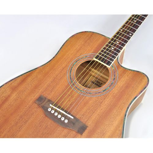  Pyle Dreadnought Acoustic-Electric Cutaway Guitar - 41” 6 String Mahogany Wood-Grain Style w/Built-in Preamplifier, Case Bag, Steel Strings, Nylon Strap, Tuner, Picks, Great for Be