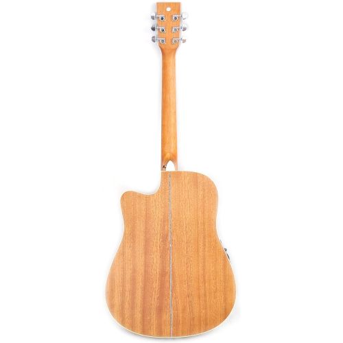  Pyle Dreadnought Acoustic-Electric Cutaway Guitar - 41” 6 String Mahogany Wood-Grain Style w/Built-in Preamplifier, Case Bag, Steel Strings, Nylon Strap, Tuner, Picks, Great for Be
