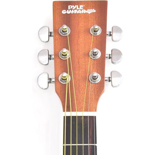  Pyle Dreadnought Acoustic-Electric Cutaway Guitar - 41” 6 String Mahogany Wood-Grain Style w/Built-in Preamplifier, Case Bag, Steel Strings, Nylon Strap, Tuner, Picks, Great for Be