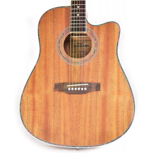  Pyle Dreadnought Acoustic-Electric Cutaway Guitar - 41” 6 String Mahogany Wood-Grain Style w/Built-in Preamplifier, Case Bag, Steel Strings, Nylon Strap, Tuner, Picks, Great for Be