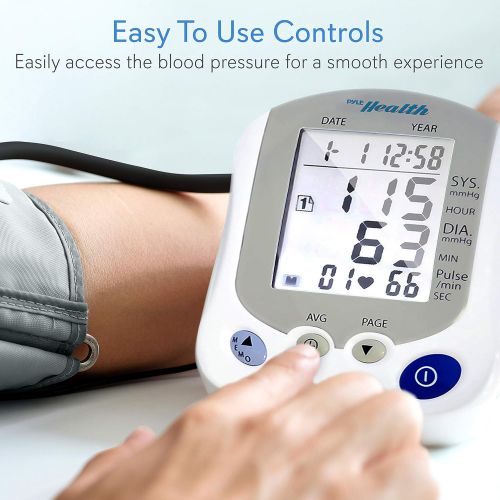  Pyle Digital Blood Pressure Monitor - Portable Automatic Pulse Rate Systolic Diastolic BP Tracker Machine- Standard Cuff Fits Large, Any Size Upper Arm