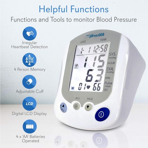  Pyle Digital Blood Pressure Monitor - Portable Automatic Pulse Rate Systolic Diastolic BP Tracker Machine- Standard Cuff Fits Large, Any Size Upper Arm