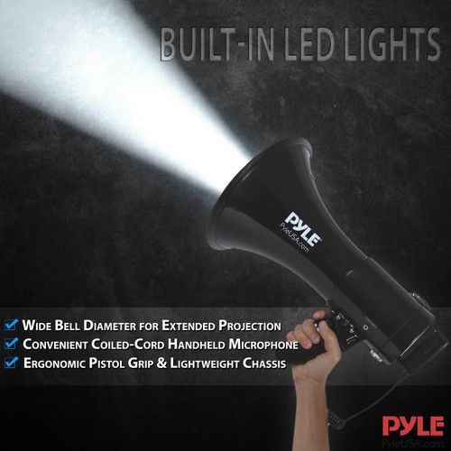  Pyle Pro PMP561LTB 50W Megaphone with Siren, LED Lights & Detachable Microphone (Black)