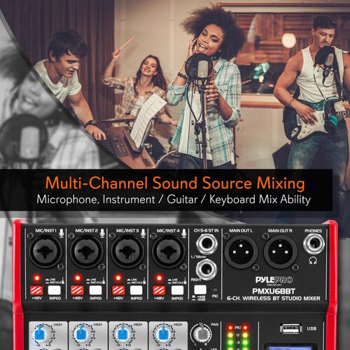  Pyle Pro PMXU68BT 6-Channel DJ Mixer with Bluetooth and USB Interface