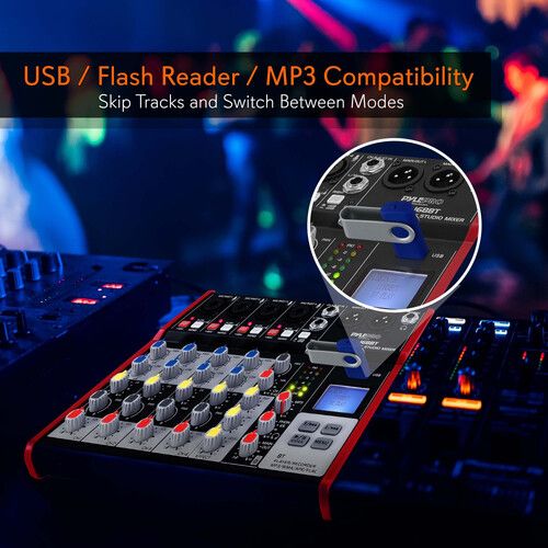  Pyle Pro PMXU68BT 6-Channel DJ Mixer with Bluetooth and USB Interface