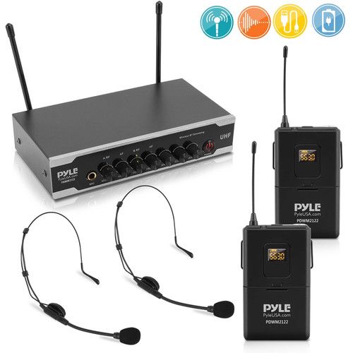  Pyle Pro PDWM2122 UHF Wireless System with 2 Bodypacks, 2 Headset Mics & Receiver with Bluetooth