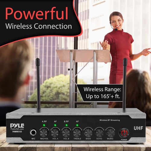  Pyle Pro PDWM2122 UHF Wireless System with 2 Bodypacks, 2 Headset Mics & Receiver with Bluetooth