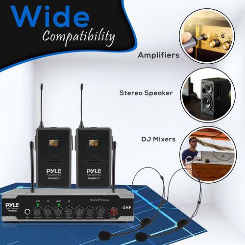  Pyle Pro PDWM2122 UHF Wireless System with 2 Bodypacks, 2 Headset Mics & Receiver with Bluetooth