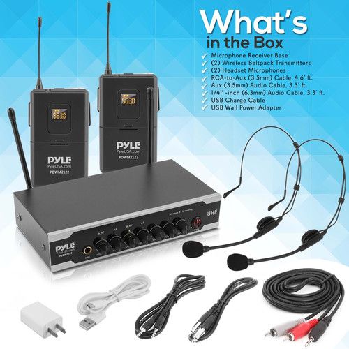  Pyle Pro PDWM2122 UHF Wireless System with 2 Bodypacks, 2 Headset Mics & Receiver with Bluetooth