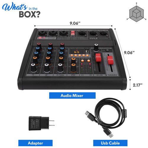  Pyle Pro PMX462 3-Channel Audio Mixer with Built-In FX and USB Interface