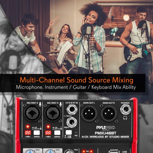  Pyle Pro PMX48BT 4-Channel DJ Mixer with Bluetooth and USB Interface