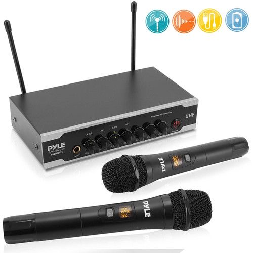  Pyle Pro PDWM2120 UHF Wireless System with 2 Handheld Microphones & Receiver with Bluetooth