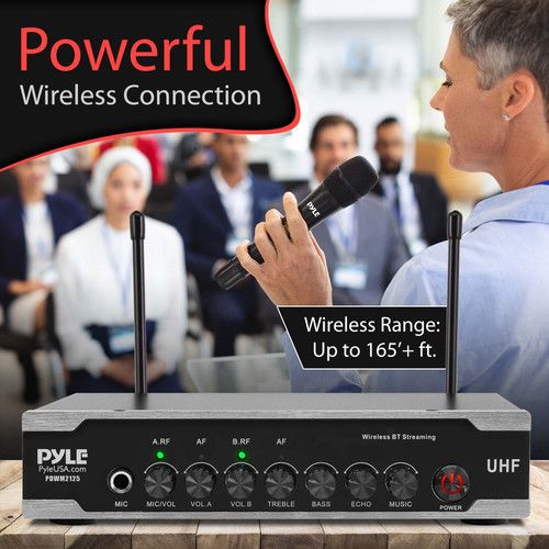  Pyle Pro PDWM2120 UHF Wireless System with 2 Handheld Microphones & Receiver with Bluetooth