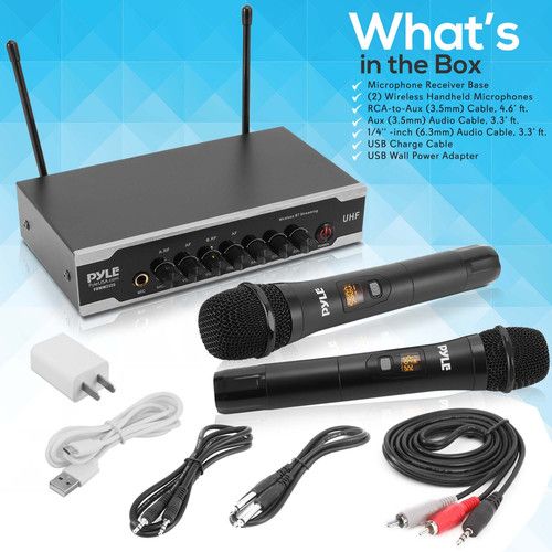  Pyle Pro PDWM2120 UHF Wireless System with 2 Handheld Microphones & Receiver with Bluetooth