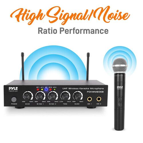  Pyle Pro PDKWM806B 2-Person Wireless UHF Microphone System with 2 Handheld Mics, Mixer & Bluetooth (517.6 to 537.2 MHz)