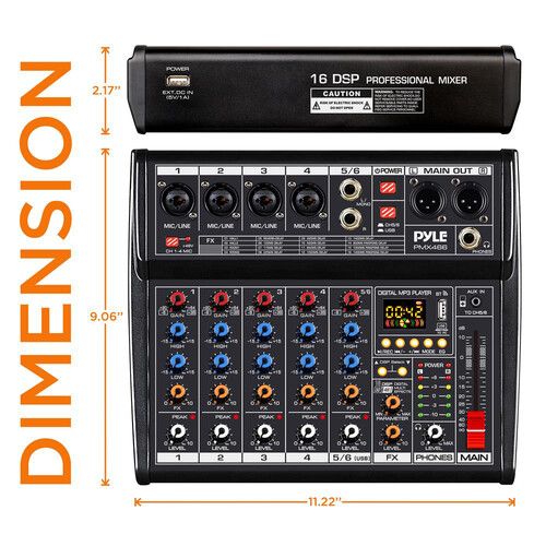  Pyle Pro PMX466 6-Channel Audio Mixer with Built-In FX and USB Interface