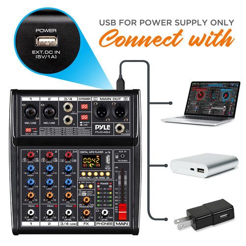  Pyle Pro PMX464 4-Channel Audio Mixer with Built-In FX and USB Interface