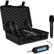Pyle Pro Universal UHF 4-Channel Wireless Handheld Microphone System (Black, 500 to 938 MHz)