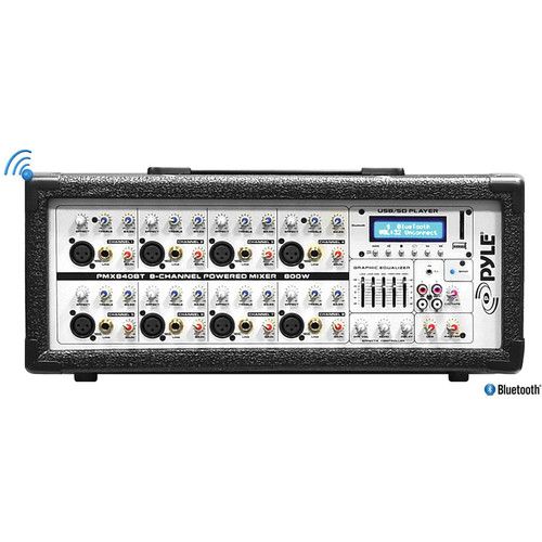  Pyle Pro PMX840BT Bluetooth 8-Channel 800-Watt Powered Mixer with Bluetooth