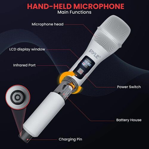  Pyle Pro PDWM3100 Digital UHF Wireless System with Two Handheld Microphones (White, 510 to 560 MHz)