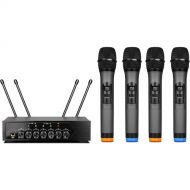 Pyle Pro PDWM4120 UHF Wireless System with 4 Handheld Microphones & Receiver with Bluetooth