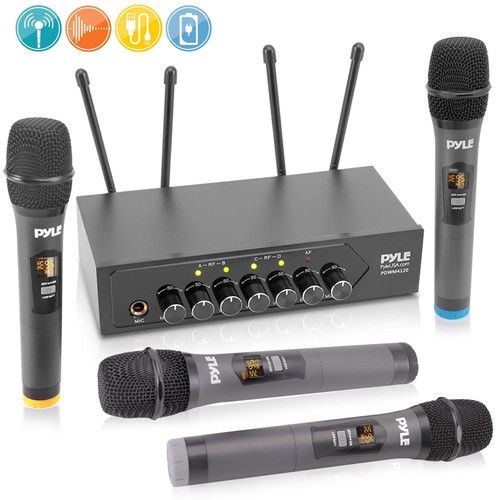  Pyle Pro PDWM4120 UHF Wireless System with 4 Handheld Microphones & Receiver with Bluetooth
