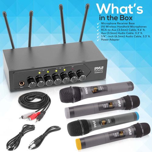  Pyle Pro PDWM4120 UHF Wireless System with 4 Handheld Microphones & Receiver with Bluetooth