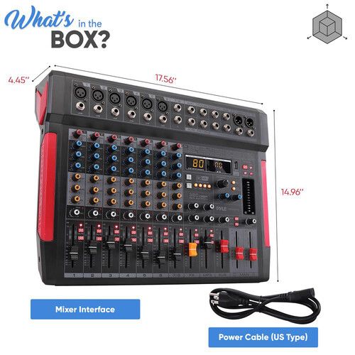  Pyle Pro PMX648 8-Channel Audio Mixer with Recording Interface