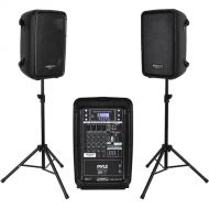 Pyle Pro PPHP28AMX PA Speaker and 300W Amplifier/Mixer DJ Kit with Two 2-Way 8