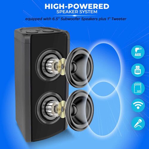  Pyle Pro PPHP265B Dual 6.5'' Woofers 240W Rechargeable Speaker System with Wireless Handheld Mic