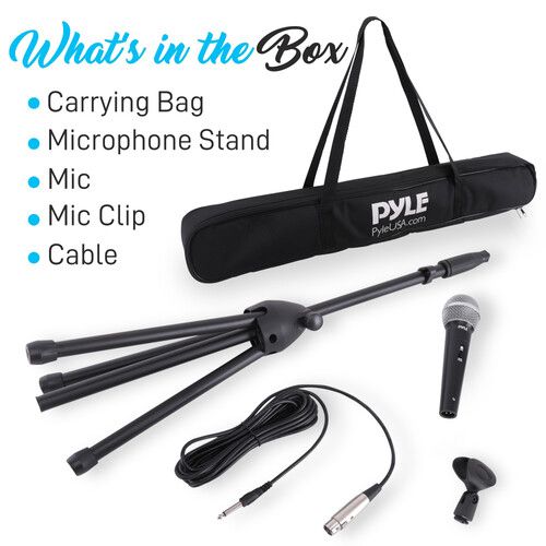  Pyle Pro Metal Dynamic Microphone Kit with Stand, Clip, Cable, and Bag