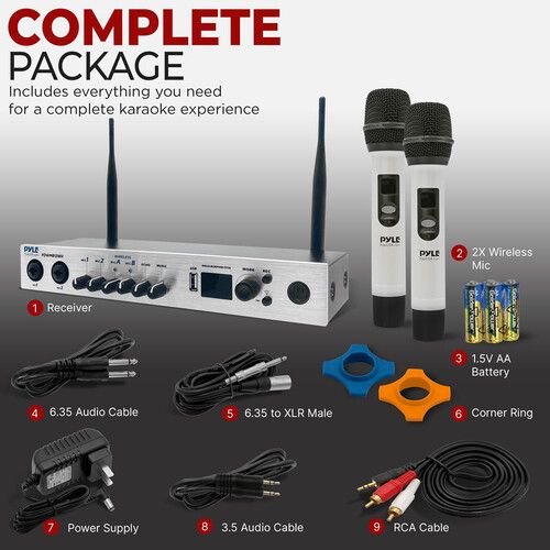  Pyle Pro UHF 2-Channel Wireless Handheld Microphone System with Bluetooth (510 to 590 MHz, White)