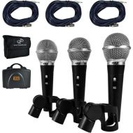 Pyle Pro Dynamic Handheld Microphone Kit with XLR Cables (3-Pack)