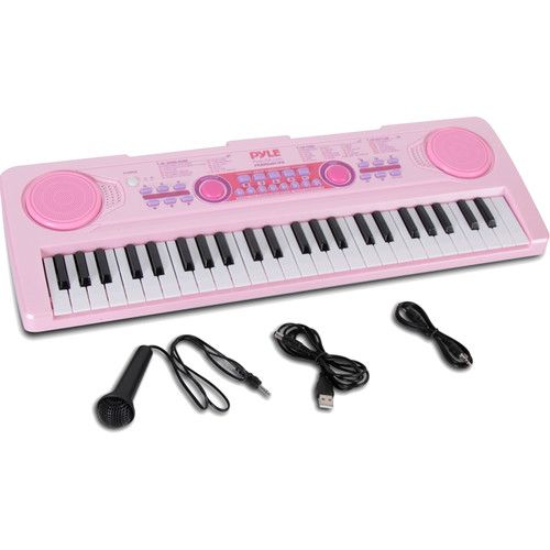  Pyle Pro Portable 49-Key Electronic Keyboard (Rechargeable, Pink)