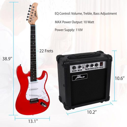  Pyle Pro Beginners Electric Guitar Kit with Amp (Red)