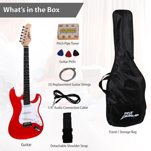  Pyle Pro Beginners Electric Guitar Kit with Amp (Red)