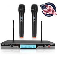 Pyle - Pro Pyle Dual UHF Wireless Microphone & Rack Mountable Receiver System 2 Handheld Mics Multiple Frequency Channels af & RF Signal Indicators LCD Digital Display Integrated Noise Filtra
