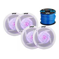 4X Pyle Marine 5.25 2-Way Waterproof White LED Low Profile Slim Style Speakers, 16-Gauge 50 Foot Tinned Speaker Wire