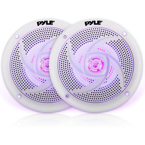  4X Pyle Marine 5.25 2-Way Waterproof White LED Low Profile Slim Style Speakers, 16-Gauge 50 Foot Tinned Speaker Wire