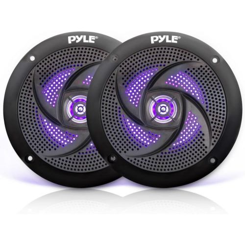  4X Pyle Marine 5.25 2-Way Waterproof Black LED Low Profile Slim Style Speakers, 16-Gauge 50 Foot Tinned Speaker Wire