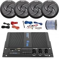 PyleMarine Pyle Marine PFMRA440BB 4-Channel Bluetooth Black Amplifier, 4X Pyle 6.5 Waterproof Weather Resistant Black Speakers, Amp Install Kit, 18-G 50 Ft Speaker Wire