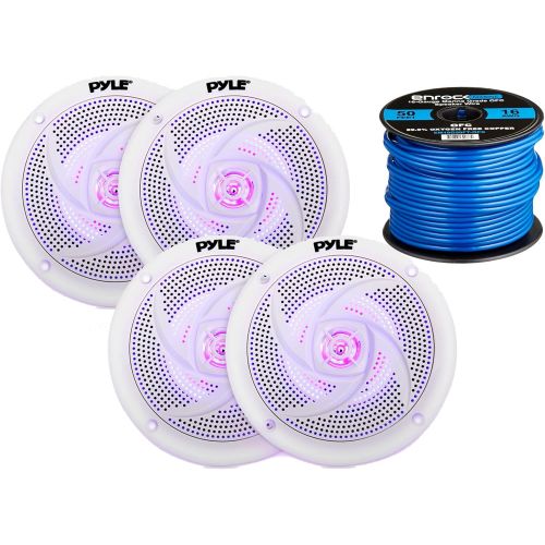  PyleMarine 4X Pyle Marine 4 2-Way Waterproof White LED Low Profile Slim Style Speakers, 16-Gauge 50 Foot Tinned Speaker Wire