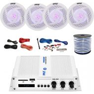 PyleMarine Pyle Marine PFMRA450BW 4-Channel Bluetooth White Amplifier, 4X Pyle 4 2-Way Waterproof Weather Resistant White LED Speakers, Amp Install Kit, 18-G 50 Ft Speaker Wire