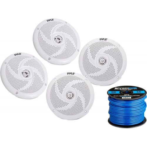  PyleMarine 4X Pyle Marine 6.5 Waterproof Low Profile Slim Style White 240 Watt Power Speakers, 16-Gauge 50 Foot Tinned Speaker Wire