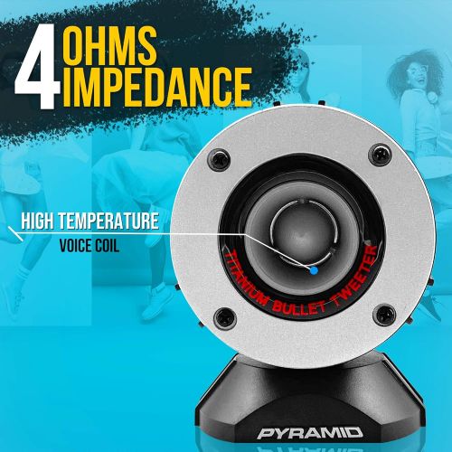  300 Watt Marine Tweeter Speaker - 3.75” Aluminum Bullet Horn w/ 1” Titanium Dome Tweeter, 2k-25kHz Frequency Response, 4 Ohm Impedance, Heavy Duty 20 Oz. Magnet Structure - Pyramid