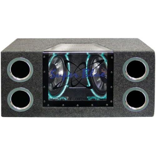  Pyramid 1000W Dual Bandpass Speaker System - Car Audio Subwoofer w/ Neon Accent Lighting, Plexi-Glass Front Window w/ 4 Tuned Ports, Silver Polypropylene Cone & Rubber Edge Suspension - Py