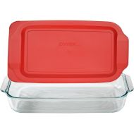 Pyrex Basics 3 Quart Glass Oblong Baking Dish with Red Plastic Lid -13.2 INCH x 8.9inch x 2 inch